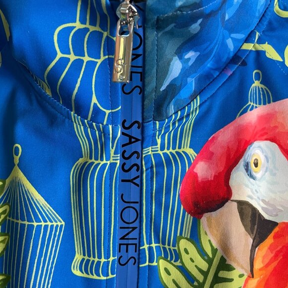 Sassy Jones Womens Large Tropical Birds Zip Jacket Zipper Sleeves Stretch - Picture 12 of 14